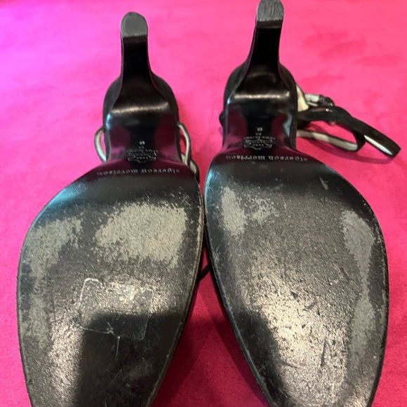 Black suede open back heel with criss cross closure - Picture 3 of 4